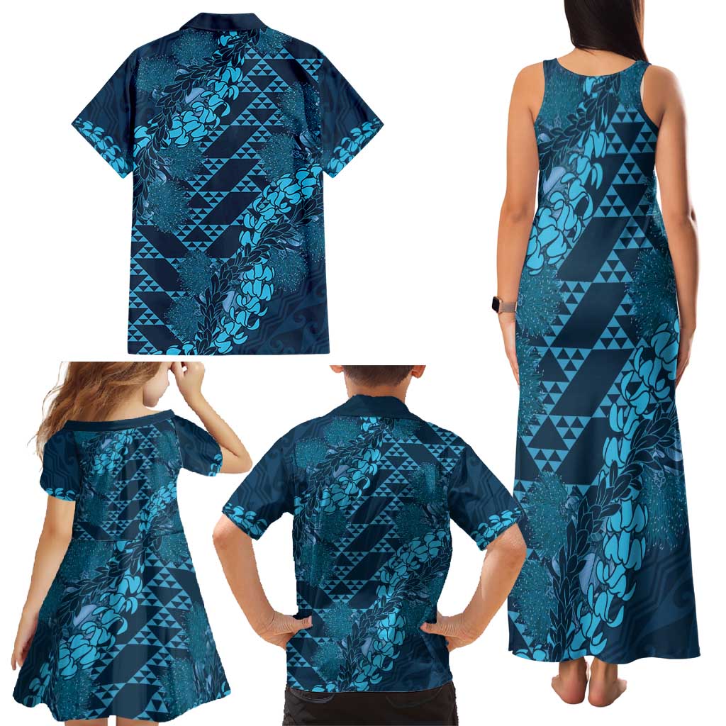 Naval Night Aloha Hawaii Family Matching Tank Maxi Dress and Hawaiian Shirt Hawaiian Kakau Ohia Lehua Lei - Polynesian Pride
