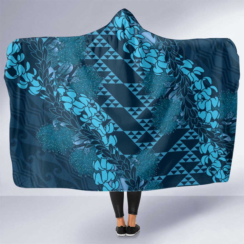Naval Night Aloha Hawaii Hooded Blanket Hawaiian Kakau Ohia Lehua Lei - Polynesian Pride