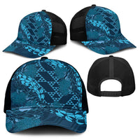Naval Night Aloha Hawaii Mesh Trucker Cap Hawaiian Kakau Ohia Lehua Lei - Polynesian Pride