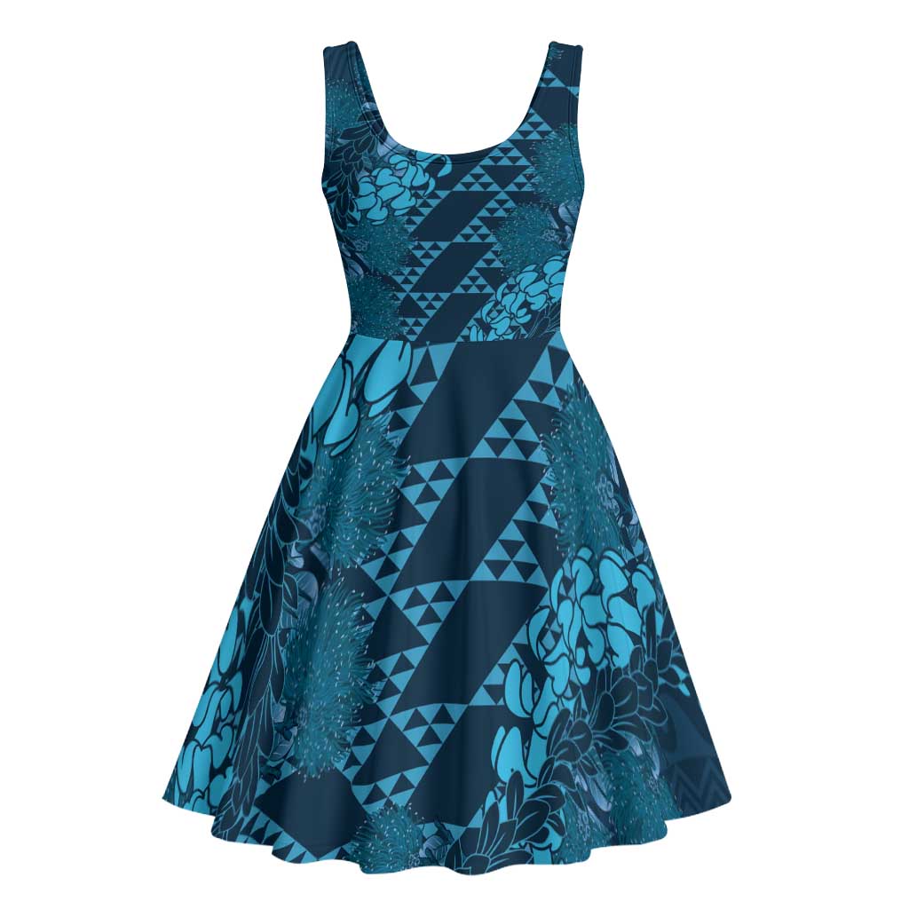 Naval Night Aloha Hawaii Midi Dress Hawaiian Kakau Ohia Lehua Lei - Polynesian Pride