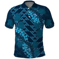 Naval Night Aloha Hawaii Polo Shirt Hawaiian Kakau Ohia Lehua Lei - Polynesian Pride