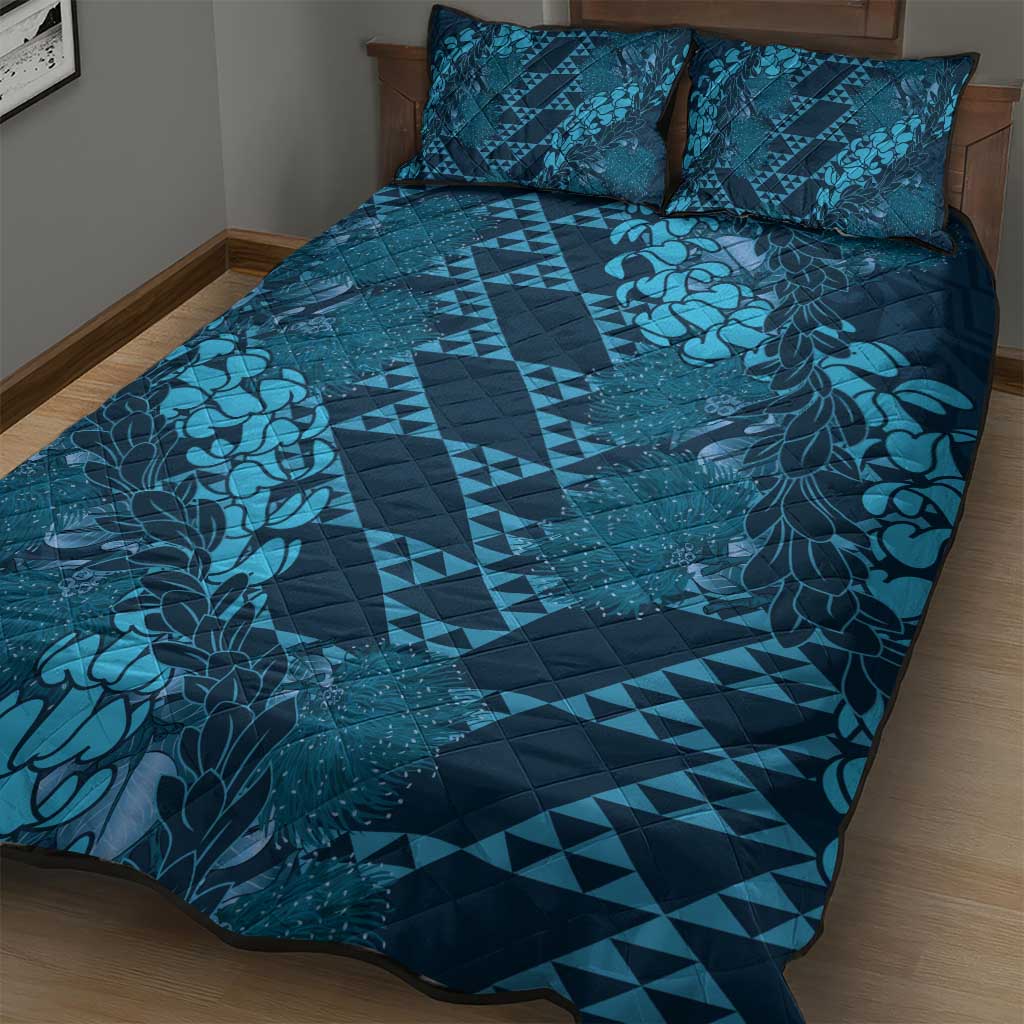 Naval Night Aloha Hawaii Quilt Bed Set Hawaiian Kakau Ohia Lehua Lei - Polynesian Pride
