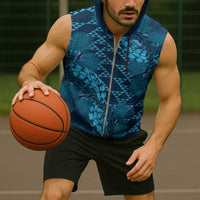 Naval Night Aloha Hawaii Sleeveless Zip Hoodie Hawaiian Kakau Ohia Lehua Lei - Polynesian Pride