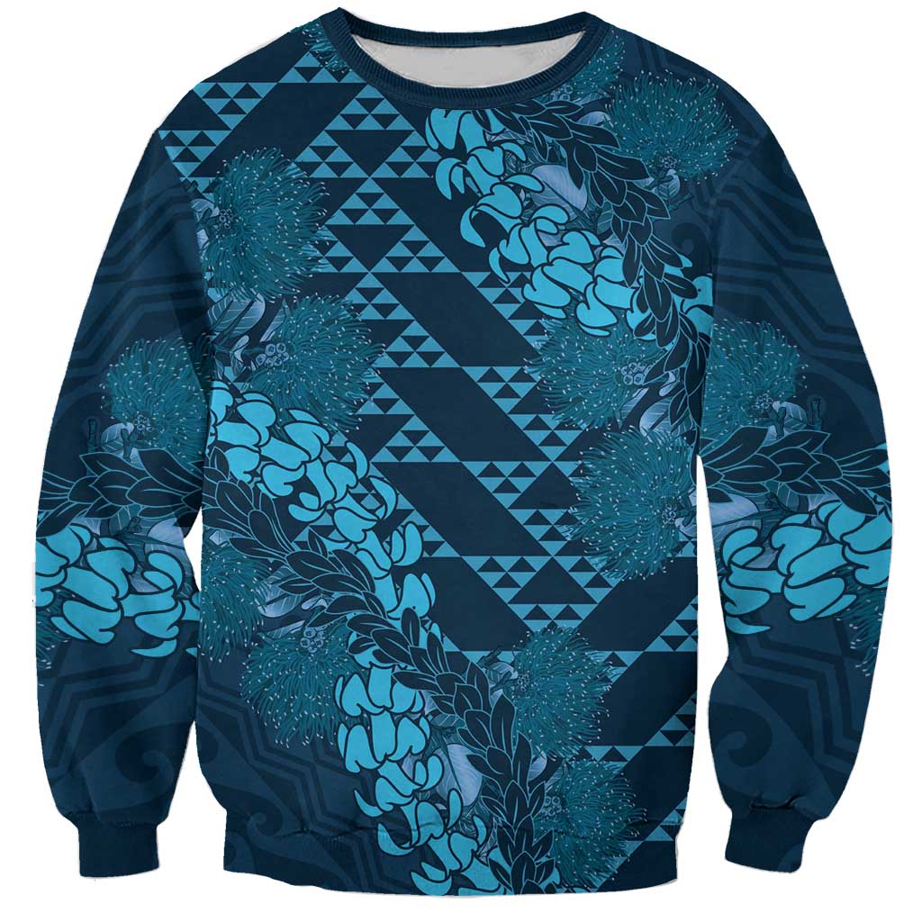 Naval Night Aloha Hawaii Sweatshirt Hawaiian Kakau Ohia Lehua Lei - Polynesian Pride