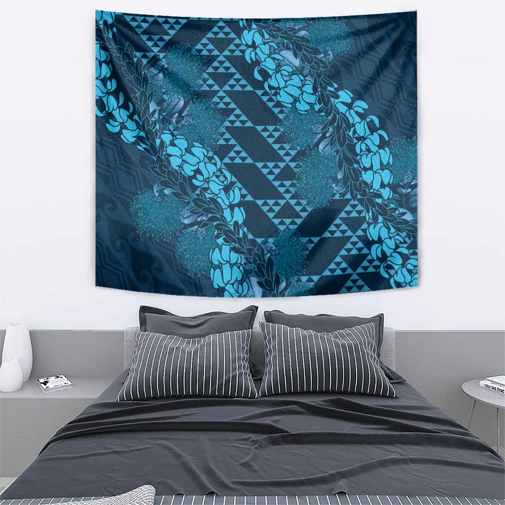 Naval Night Aloha Hawaii Tapestry Hawaiian Kakau Ohia Lehua Lei - Polynesian Pride