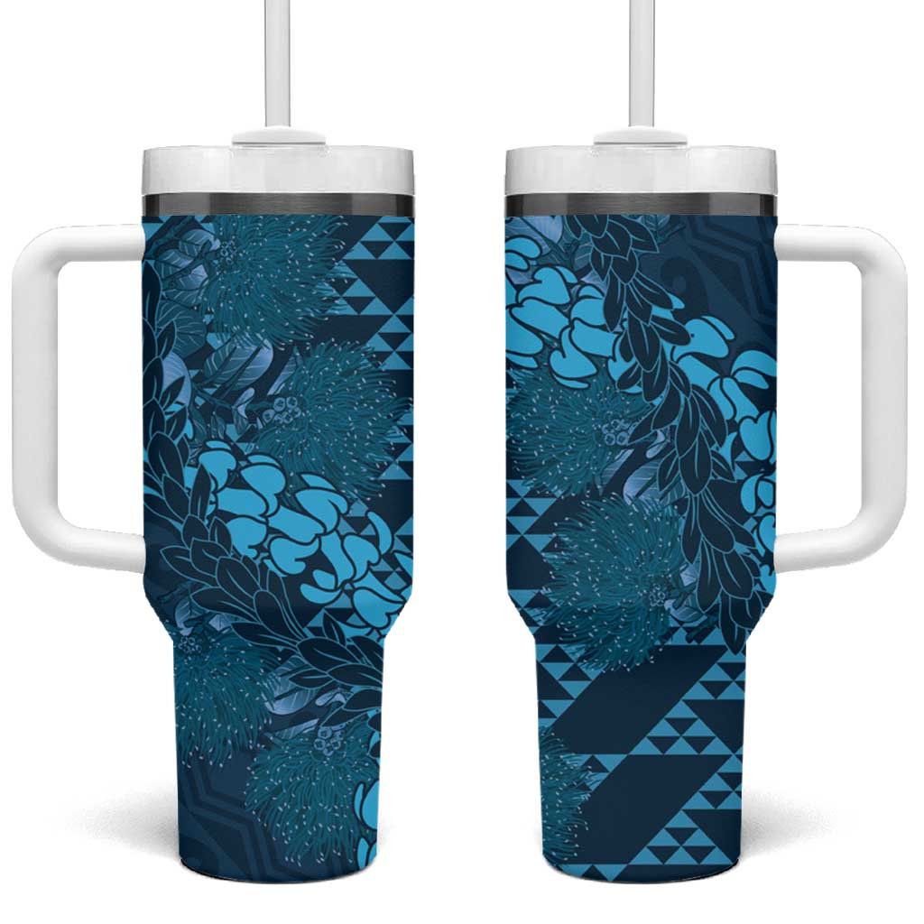 Naval Night Aloha Hawaii Tumbler With Handle Hawaiian Kakau Ohia Lehua Lei - Polynesian Pride