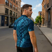 Naval Night Aloha Hawaii Zipper Polo Shirt Hawaiian Kakau Ohia Lehua Lei - Polynesian Pride