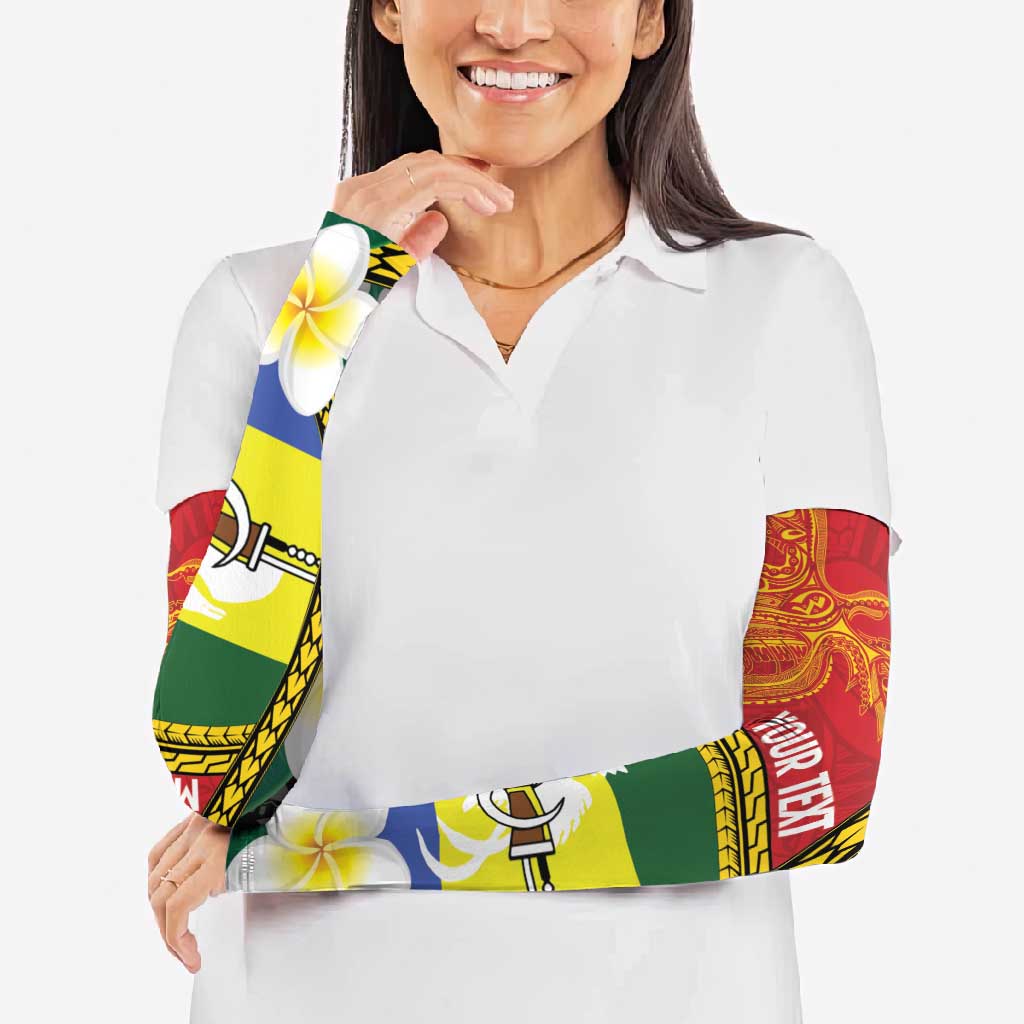 Personalised PNG Morobe Provins Arm Sleeves Papua New Guinea Plumeria Melanesian Pattern - Polynesian Pride