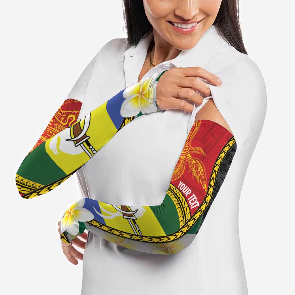 Personalised PNG Morobe Provins Arm Sleeves Papua New Guinea Plumeria Melanesian Pattern - Polynesian Pride