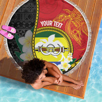 Personalised PNG Morobe Provins Beach Blanket Papua New Guinea Plumeria Melanesian Pattern - Polynesian Pride