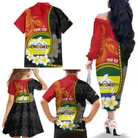 Personalised PNG Morobe Provins Family Matching Off The Shoulder Long Sleeve Dress and Hawaiian Shirt Papua New Guinea Plumeria Melanesian Pattern - Polynesian Pride