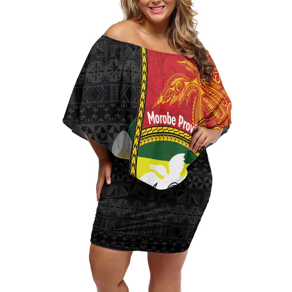 Personalised PNG Morobe Provins Family Matching Off Shoulder Short Dress and Hawaiian Shirt Papua New Guinea Plumeria Melanesian Pattern - Polynesian Pride