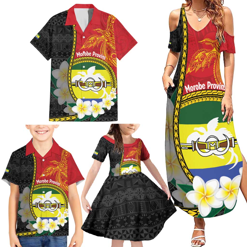 Personalised PNG Morobe Provins Family Matching Summer Maxi Dress and Hawaiian Shirt Papua New Guinea Plumeria Melanesian Pattern - Polynesian Pride