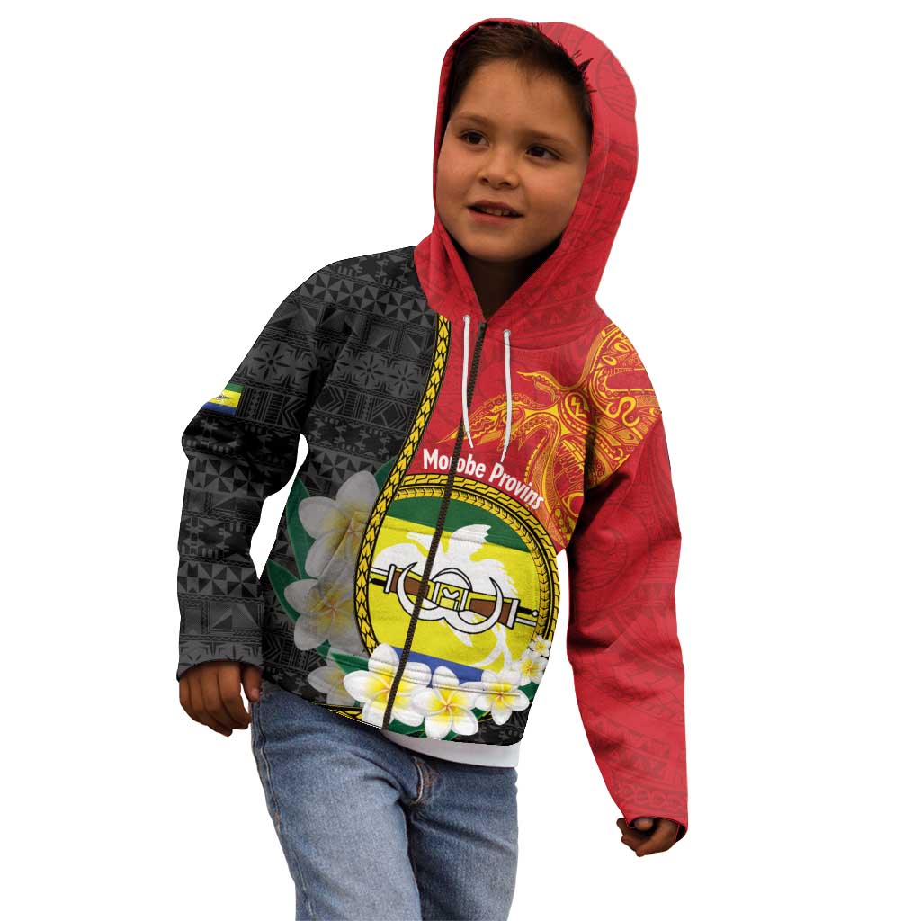 Personalised PNG Morobe Provins Kid Hoodie Papua New Guinea Plumeria Melanesian Pattern - Polynesian Pride