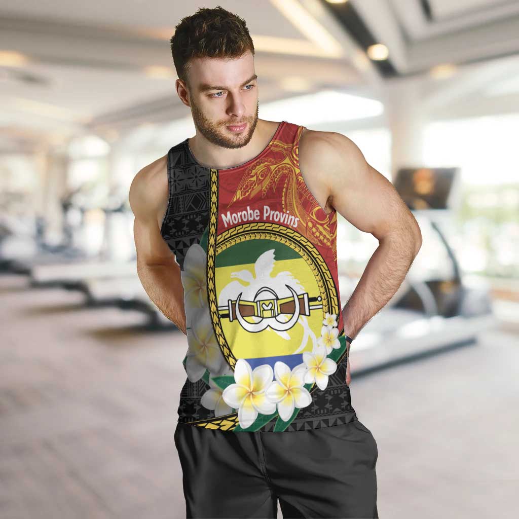 Personalised PNG Morobe Provins Men Tank Top Papua New Guinea Plumeria Melanesian Pattern - Polynesian Pride
