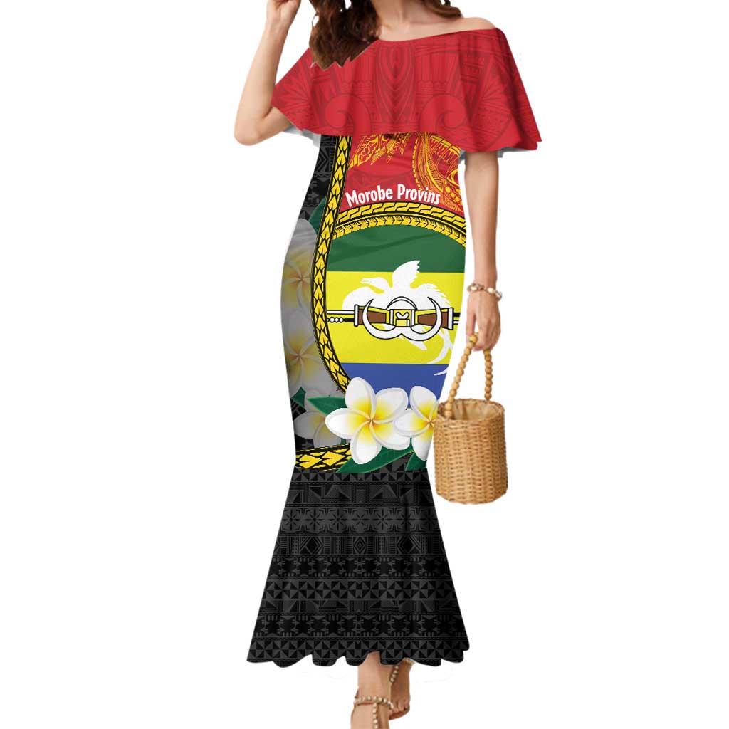 Personalised PNG Morobe Provins Mermaid Dress Papua New Guinea Plumeria Melanesian Pattern - Polynesian Pride