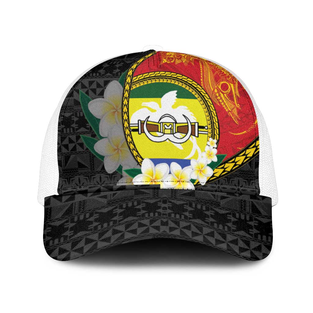 PNG Morobe Provins Mesh Trucker Cap Papua New Guinea Plumeria Melanesian Pattern - Polynesian Pride