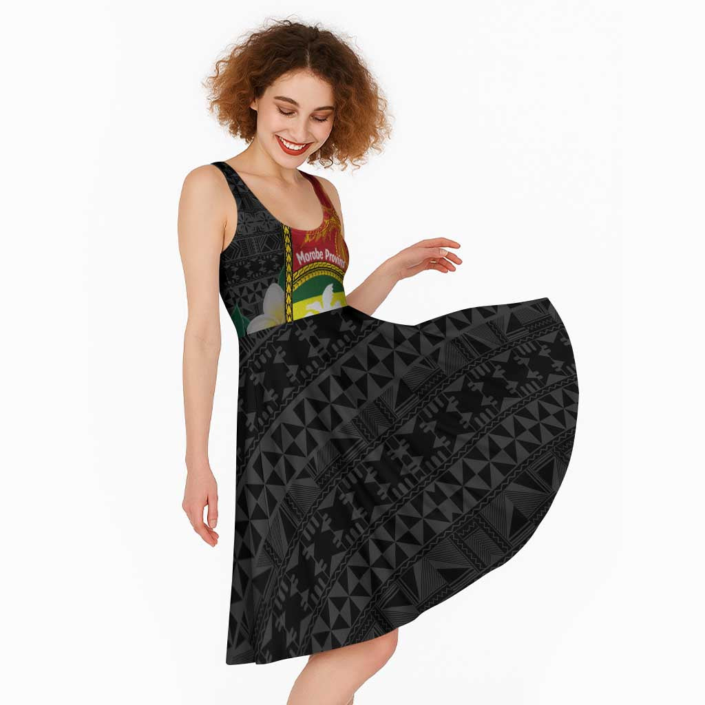 Personalised PNG Morobe Provins Midi Dress Papua New Guinea Plumeria Melanesian Pattern - Polynesian Pride