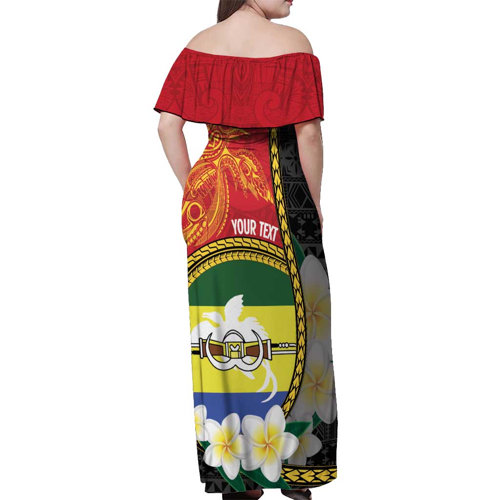 Personalised PNG Morobe Provins Off Shoulder Maxi Dress Papua New Guinea Plumeria Melanesian Pattern - Polynesian Pride