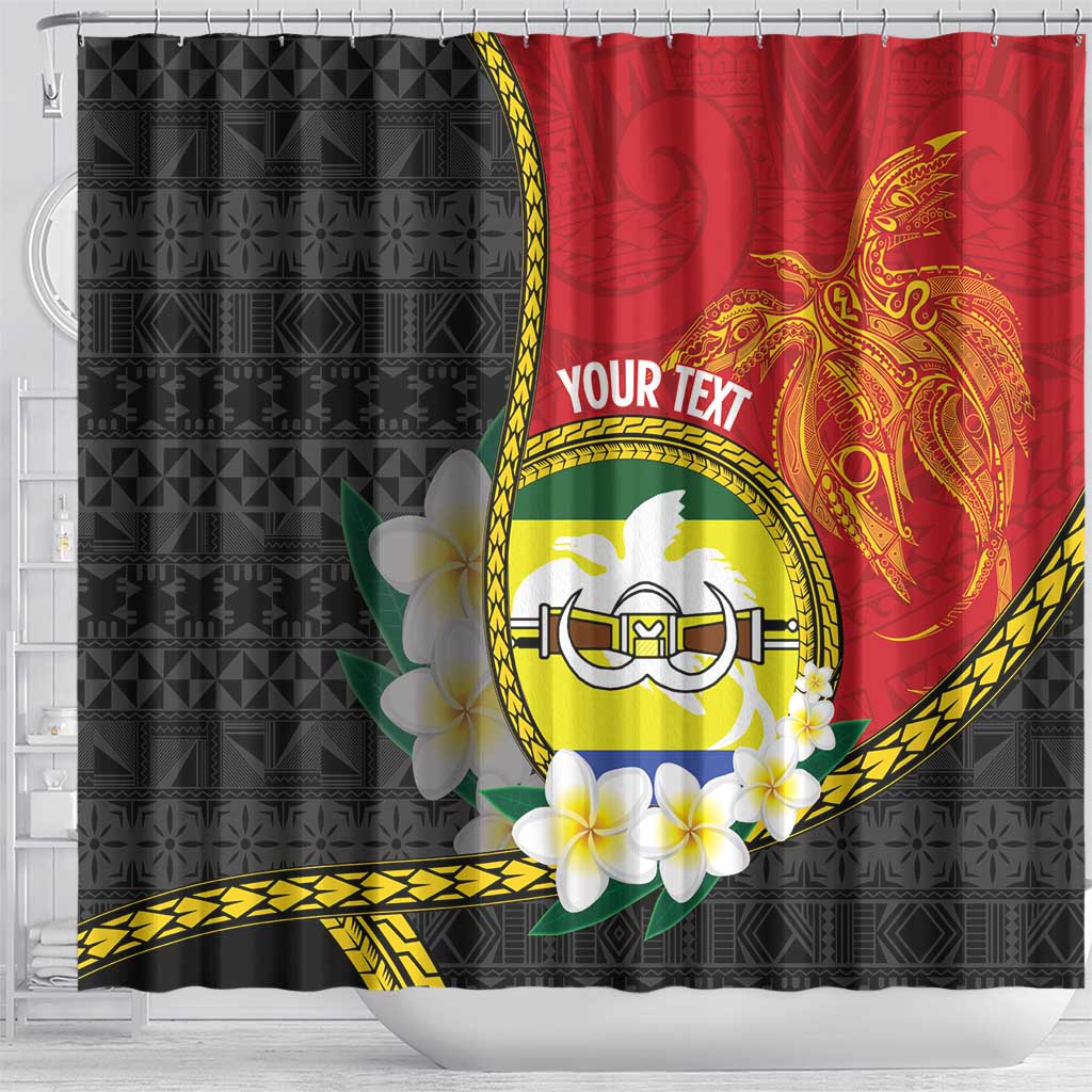 Personalised PNG Morobe Provins Shower Curtain Papua New Guinea Plumeria Melanesian Pattern - Polynesian Pride