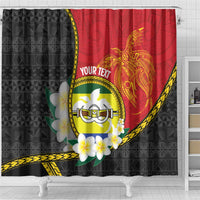 Personalised PNG Morobe Provins Shower Curtain Papua New Guinea Plumeria Melanesian Pattern - Polynesian Pride