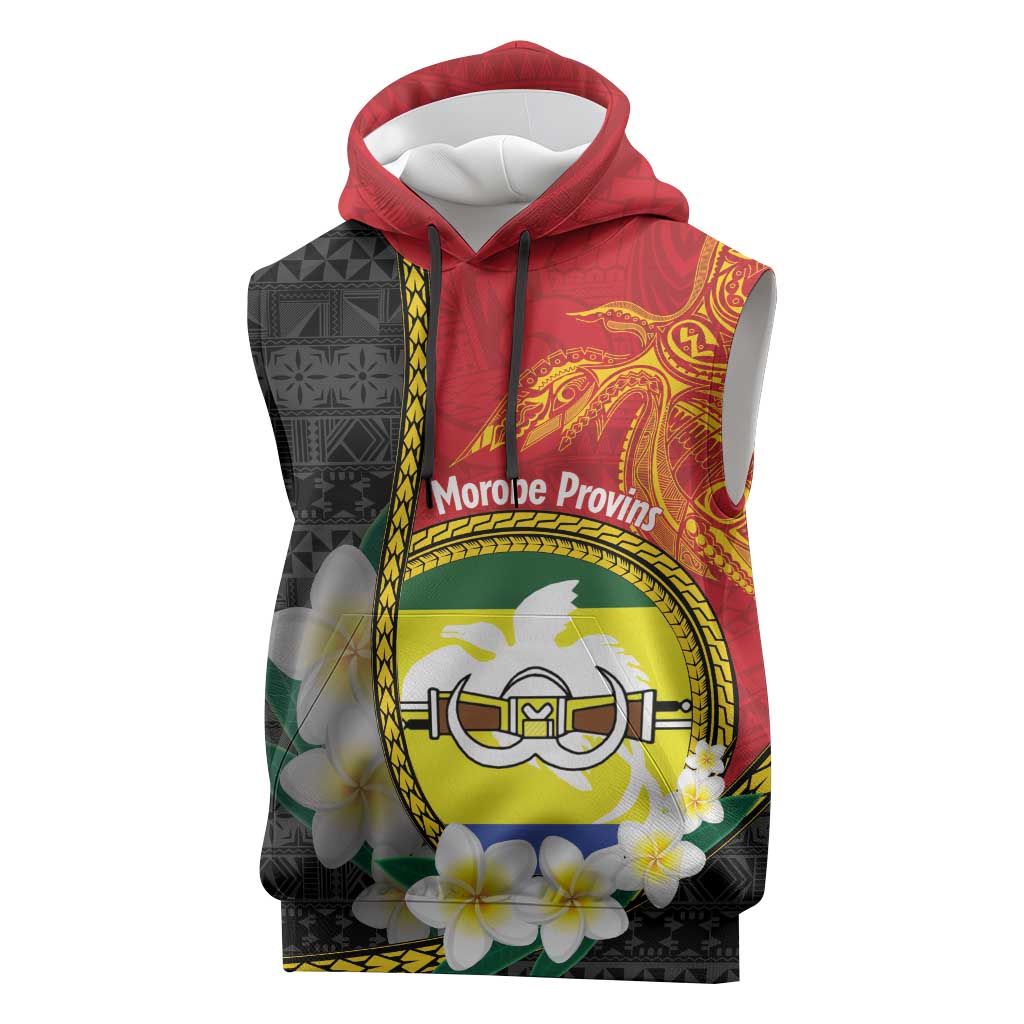 Personalised PNG Morobe Provins Sleeveless Hoodie Papua New Guinea Plumeria Melanesian Pattern - Polynesian Pride