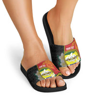Personalised PNG Morobe Provins Slide Sandals Papua New Guinea Plumeria Melanesian Pattern - Polynesian Pride