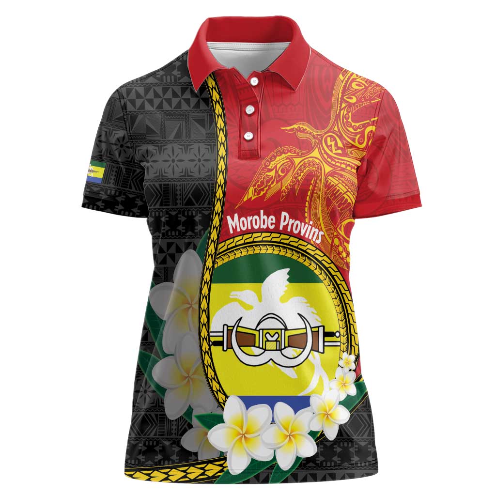 Personalised PNG Morobe Provins Women Polo Shirt Papua New Guinea Plumeria Melanesian Pattern - Polynesian Pride