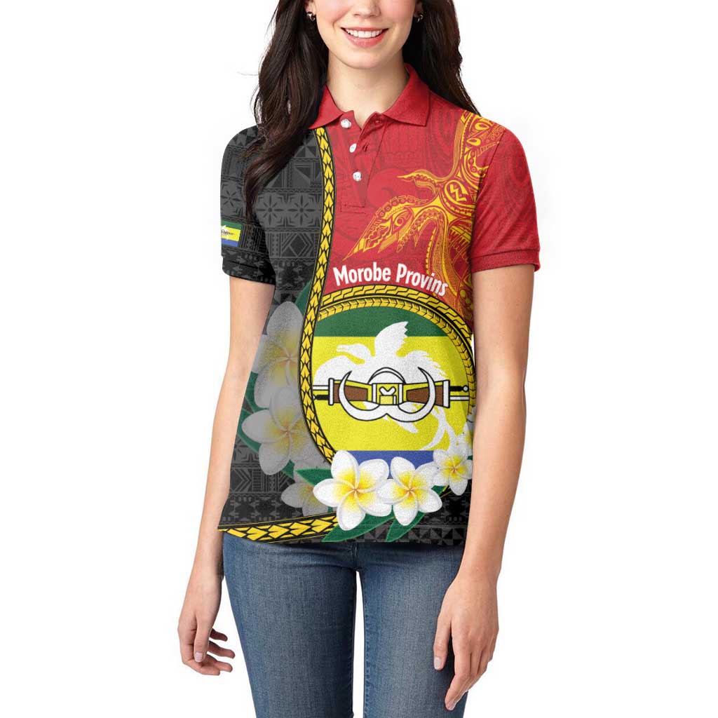 Personalised PNG Morobe Provins Women Polo Shirt Papua New Guinea Plumeria Melanesian Pattern LT14 - Polynesian Pride