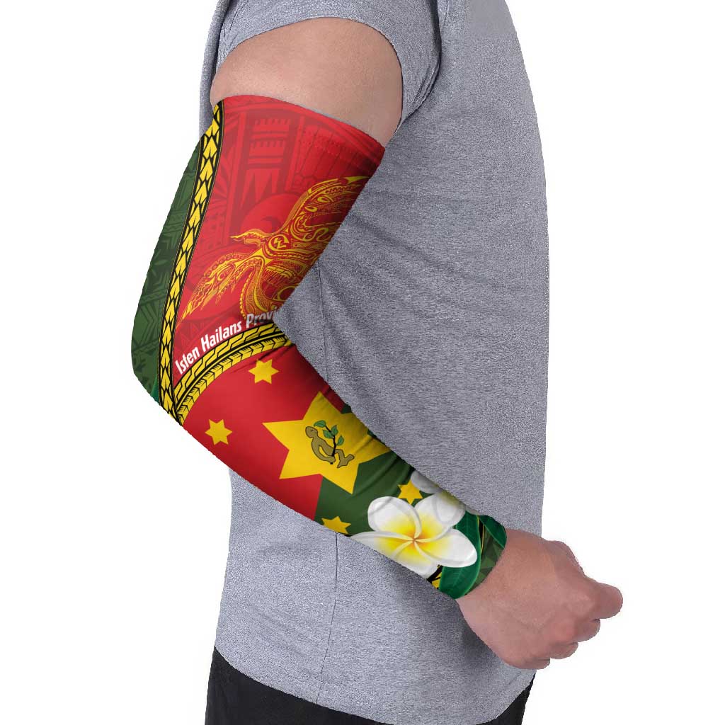 Personalised PNG Isten Hailans Provins Arm Sleeves Papua New Guinea Plumeria Melanesian Pattern - Polynesian Pride