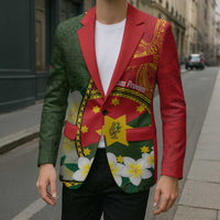 Personalised PNG Isten Hailans Provins Blazer Papua New Guinea Plumeria Melanesian Pattern - Polynesian Pride