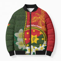 Personalised PNG Isten Hailans Provins Bomber Puffer Jacket Papua New Guinea Plumeria Melanesian Pattern - Polynesian Pride