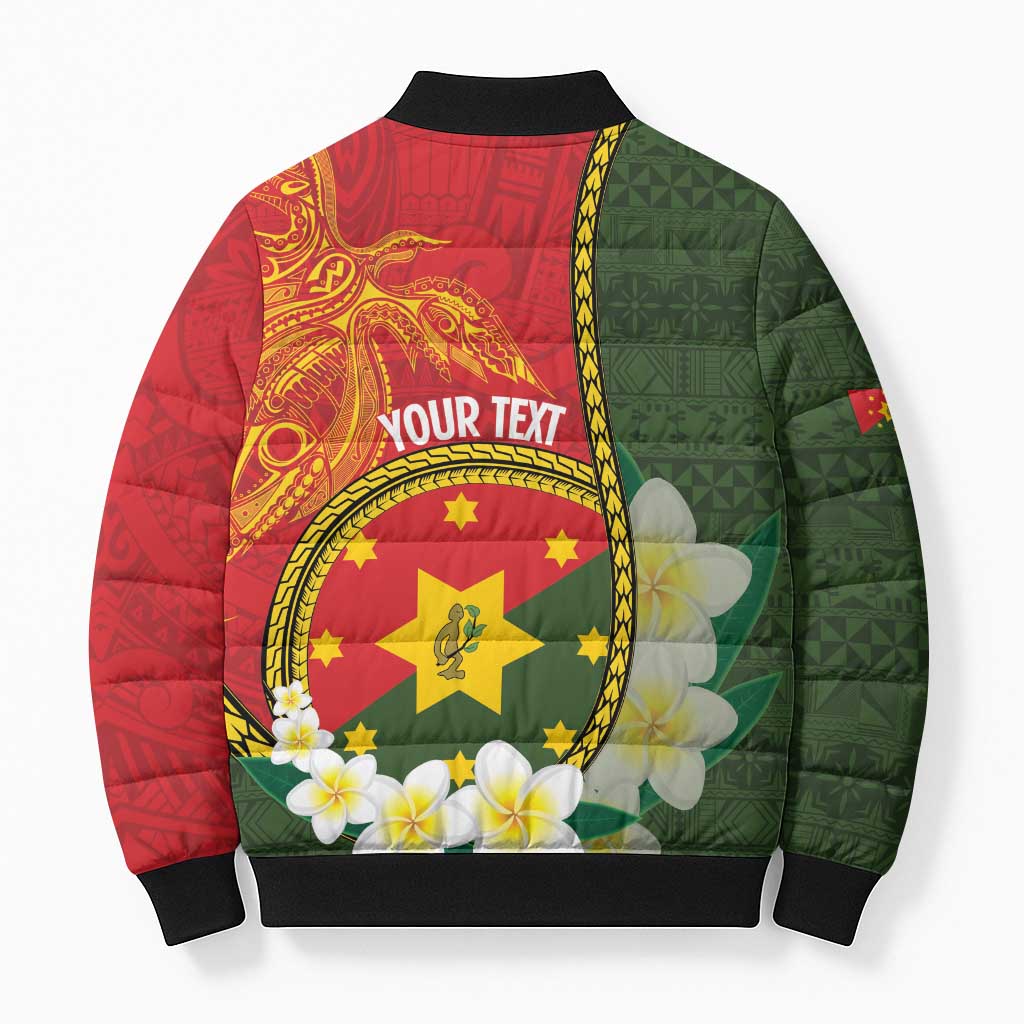 Personalised PNG Isten Hailans Provins Bomber Puffer Jacket Papua New Guinea Plumeria Melanesian Pattern - Polynesian Pride