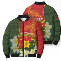 Personalised PNG Isten Hailans Provins Bomber Puffer Jacket Papua New Guinea Plumeria Melanesian Pattern - Polynesian Pride