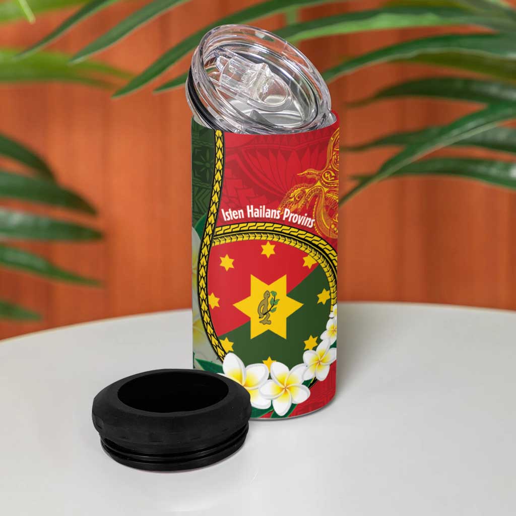 Personalised PNG Isten Hailans Provins 4 in 1 Can Cooler Tumbler Papua New Guinea Plumeria Melanesian Pattern - Polynesian Pride