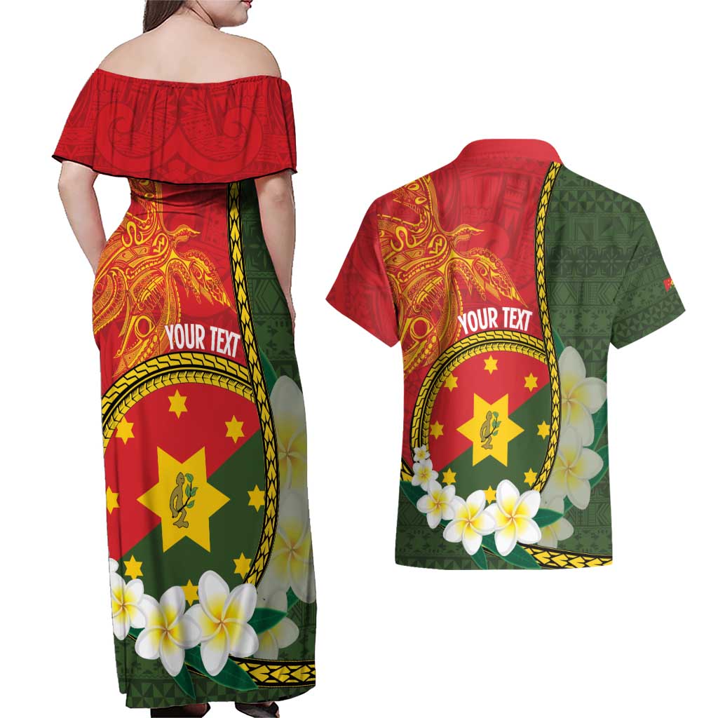 Personalised PNG Isten Hailans Provins Couples Matching Off Shoulder Maxi Dress and Hawaiian Shirt Papua New Guinea Plumeria Melanesian Pattern - Polynesian Pride