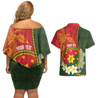 Personalised PNG Isten Hailans Provins Couples Matching Off Shoulder Short Dress and Hawaiian Shirt Papua New Guinea Plumeria Melanesian Pattern - Polynesian Pride