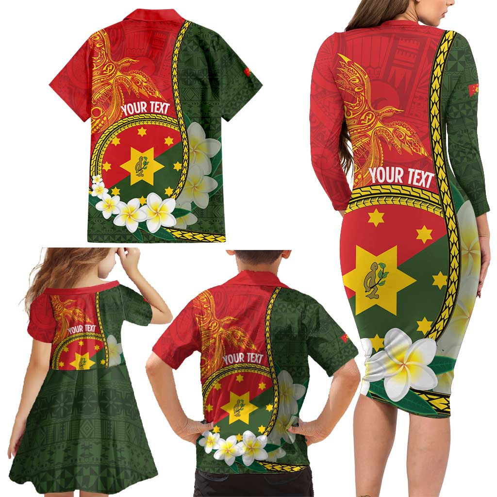 Personalised PNG Isten Hailans Provins Family Matching Long Sleeve Bodycon Dress and Hawaiian Shirt Papua New Guinea Plumeria Melanesian Pattern - Polynesian Pride