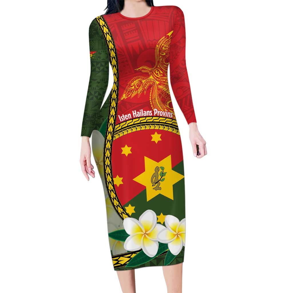 Personalised PNG Isten Hailans Provins Family Matching Long Sleeve Bodycon Dress and Hawaiian Shirt Papua New Guinea Plumeria Melanesian Pattern - Polynesian Pride