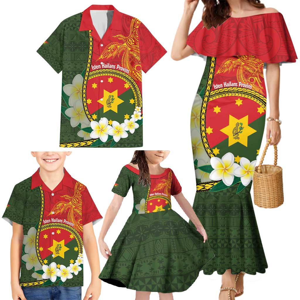 Personalised PNG Isten Hailans Provins Family Matching Mermaid Dress and Hawaiian Shirt Papua New Guinea Plumeria Melanesian Pattern - Polynesian Pride