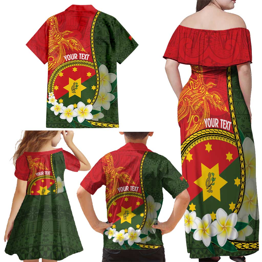 Personalised PNG Isten Hailans Provins Family Matching Off Shoulder Maxi Dress and Hawaiian Shirt Papua New Guinea Plumeria Melanesian Pattern - Polynesian Pride