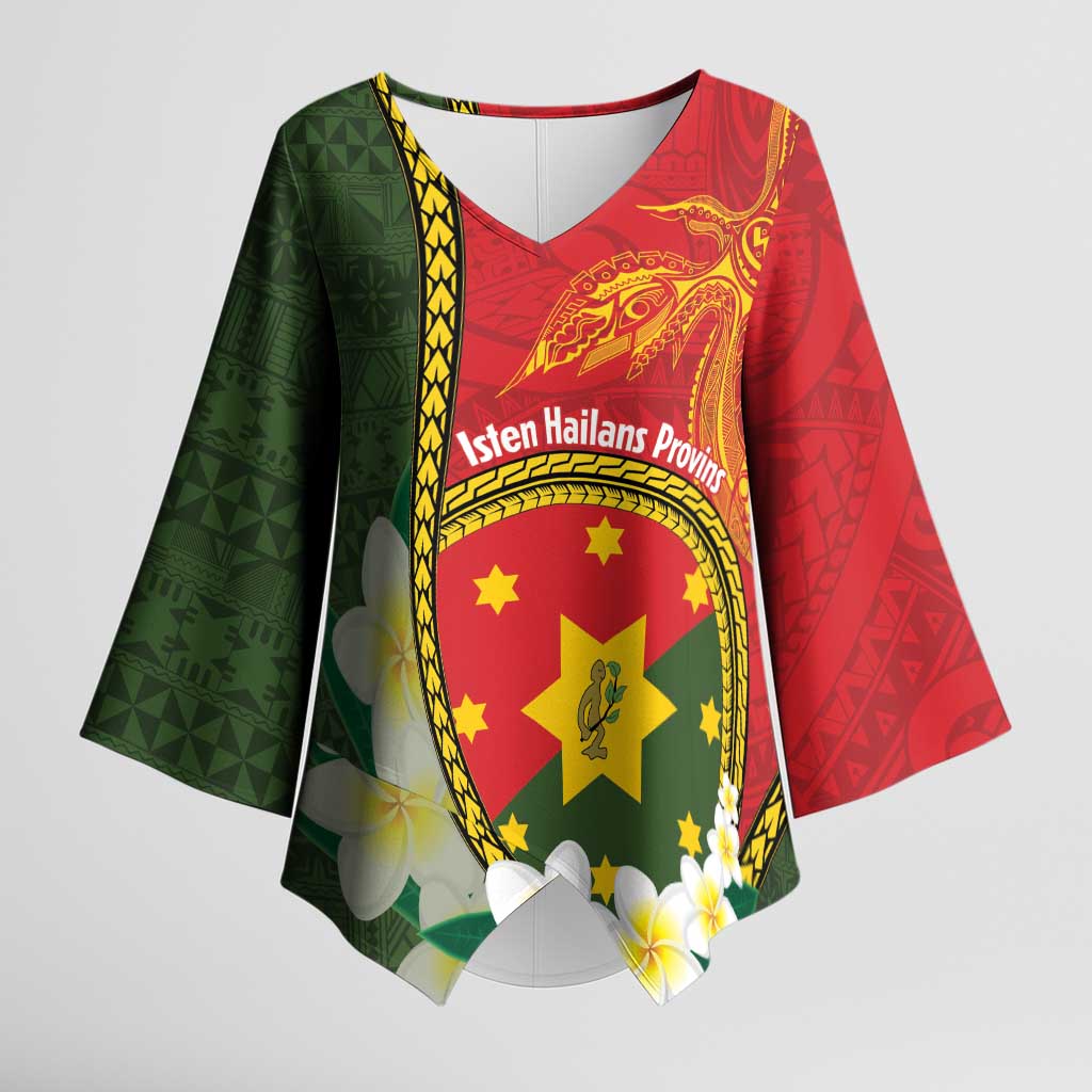 Personalised PNG Isten Hailans Provins Kimono Sleeve Blouse Papua New Guinea Plumeria Melanesian Pattern - Polynesian Pride