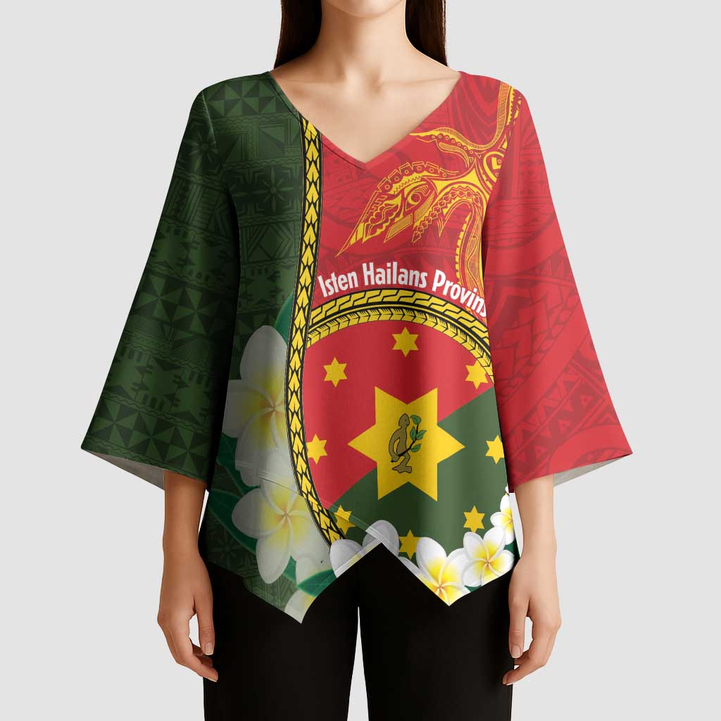 Personalised PNG Isten Hailans Provins Kimono Sleeve Blouse Papua New Guinea Plumeria Melanesian Pattern - Polynesian Pride