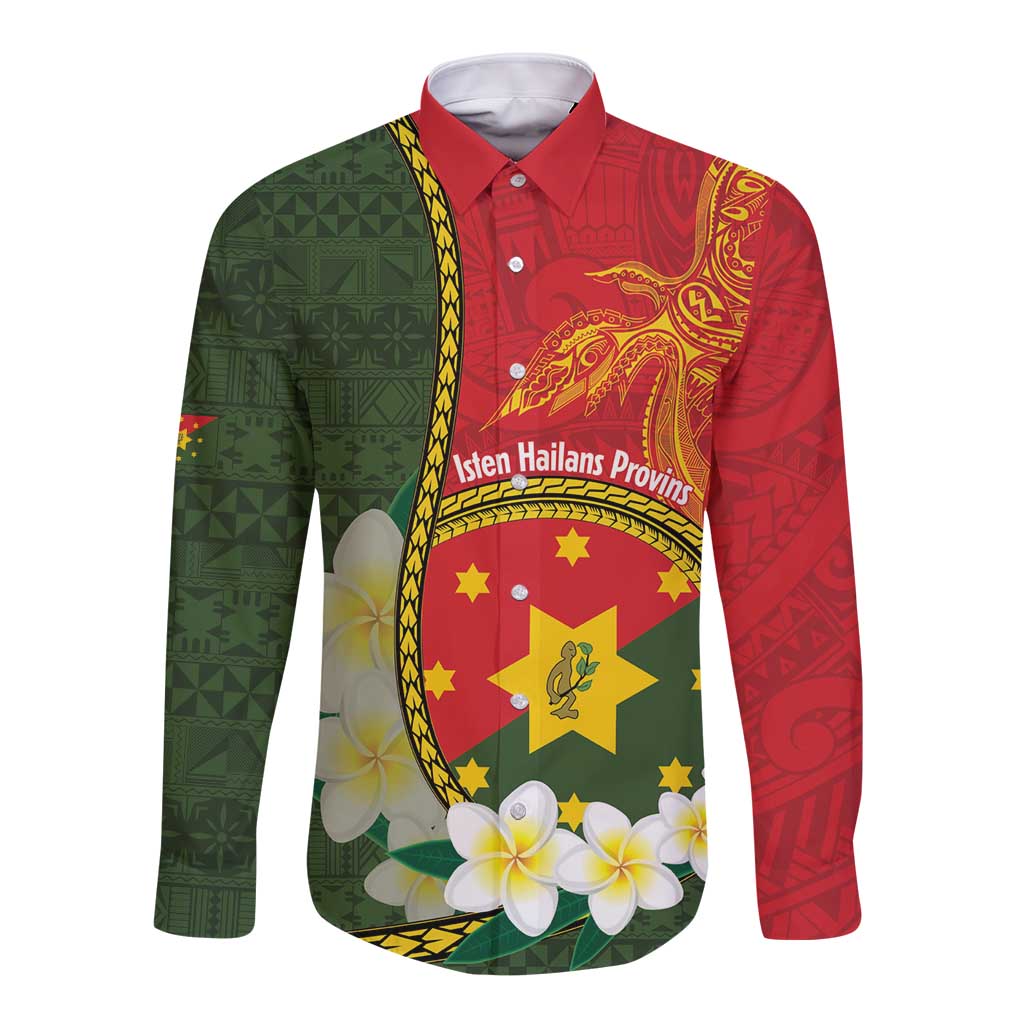 Personalised PNG Isten Hailans Provins Long Sleeve Button Shirt Papua New Guinea Plumeria Melanesian Pattern - Polynesian Pride