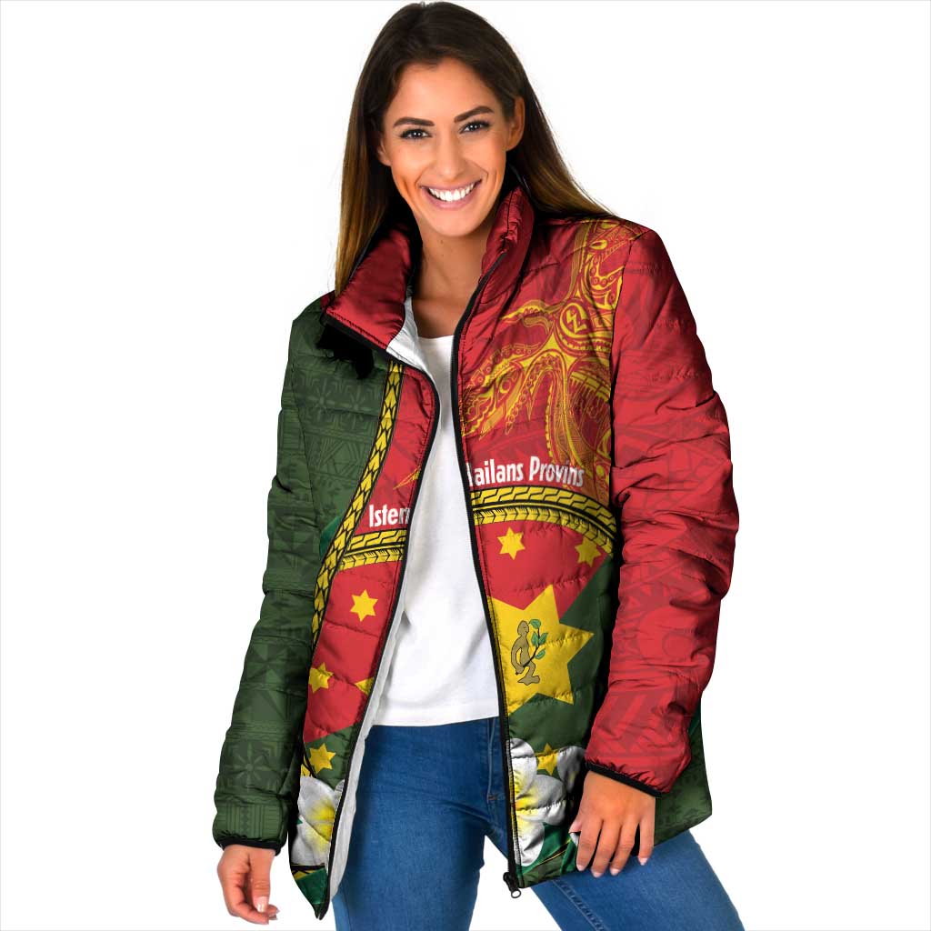 Personalised PNG Isten Hailans Provins Padded Jacket Papua New Guinea Plumeria Melanesian Pattern - Polynesian Pride