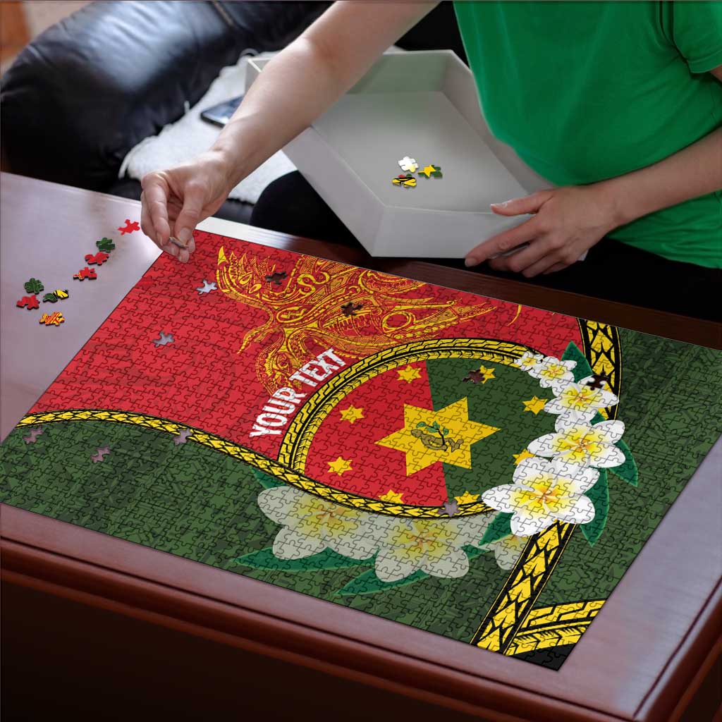 Personalised PNG Isten Hailans Provins Puzzle Papua New Guinea Plumeria Melanesian Pattern - Polynesian Pride