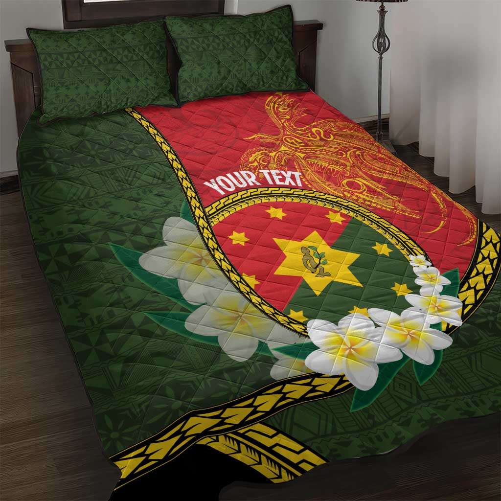 Personalised PNG Isten Hailans Provins Quilt Bed Set Papua New Guinea Plumeria Melanesian Pattern - Polynesian Pride