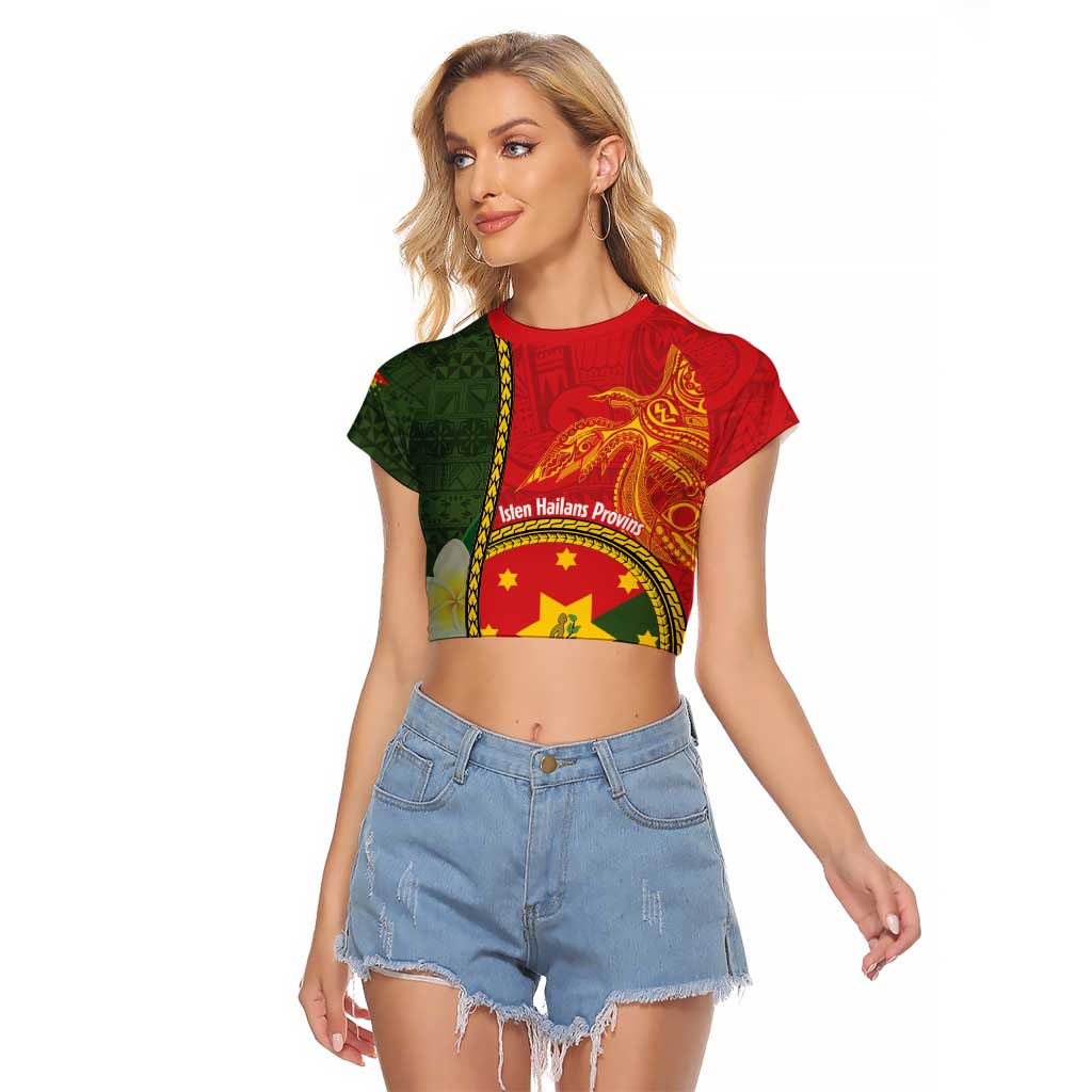Personalised PNG Isten Hailans Provins Raglan Cropped T Shirt Papua New Guinea Plumeria Melanesian Pattern - Polynesian Pride
