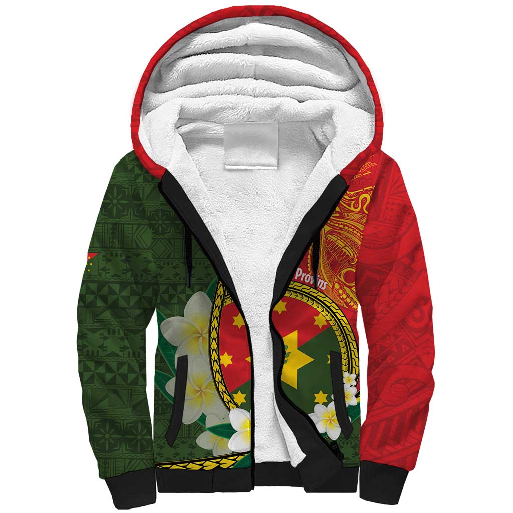 Personalised PNG Isten Hailans Provins Sherpa Hoodie Papua New Guinea Plumeria Melanesian Pattern - Polynesian Pride
