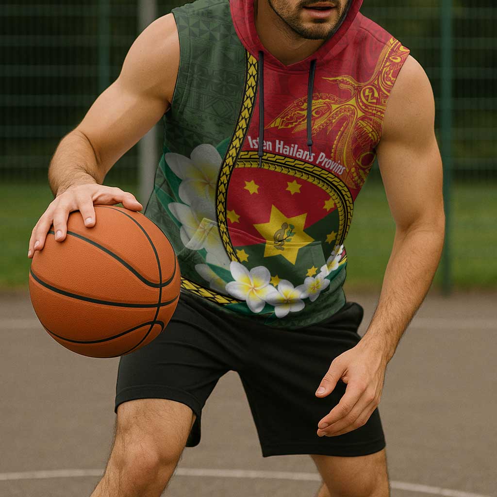 Personalised PNG Isten Hailans Provins Sleeveless Hoodie Papua New Guinea Plumeria Melanesian Pattern - Polynesian Pride